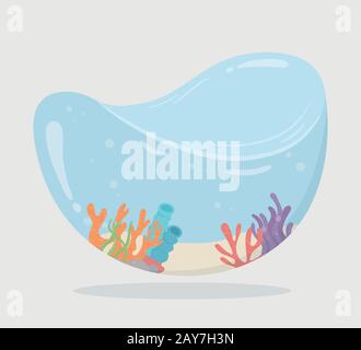 réservoir en forme d'eau de corail de récif pour poissons sous l'illustration vectorielle de dessin animé de mer Illustration de Vecteur