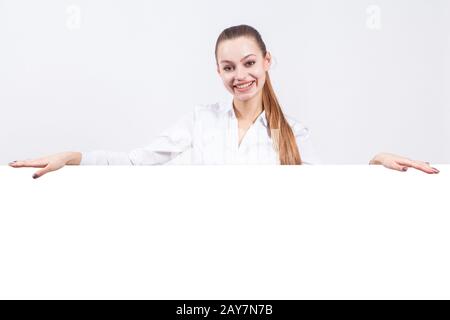 Studio portrait sur fond blanc femme réussie dans une affaires Banque D'Images