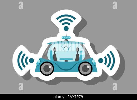 Icône de voiture autopilotante qui symbolise la technologie future et sans conducteur. Tous les objets, les ombres et l'arrière-plan se trouvent dans différents calques. Illustration de Vecteur