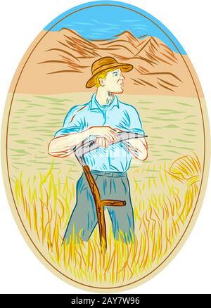 L'agriculteur biologique blé dessin ovale Faux Banque D'Images