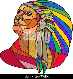 Native American Indian Chief Dessin Coiffure Banque D'Images