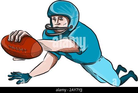 American Football Player Dessin Touchdown Banque D'Images