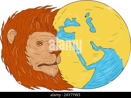 Tête de Lion Moyen-Orient Asie Site Globe Dimensions Banque D'Images