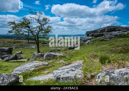 Magnifique paysage de Dartmoor avec des landes et des nuages Banque D'Images