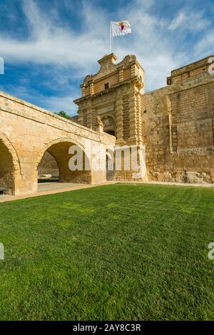 Entrée fortifiée, porte de la ville de Mdina, Malte Banque D'Images