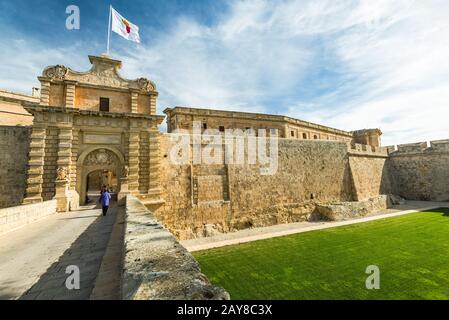 Porte fortifiée à Mdina, Silent City à Malte Banque D'Images