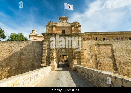 Porte fortifiée à Mdina, Silent City à Malte Banque D'Images