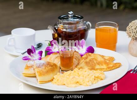 Close up Breakfast set avec une jolie décoration Banque D'Images
