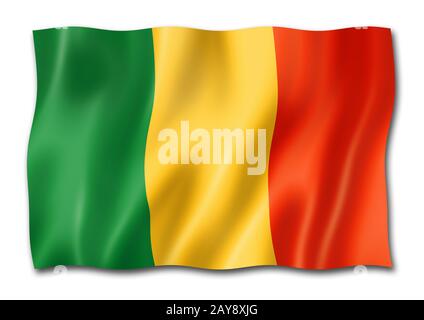 Drapeau malien isolé sur blanc Banque D'Images