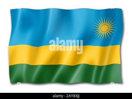 Drapeau rwandais isolé sur blanc Banque D'Images