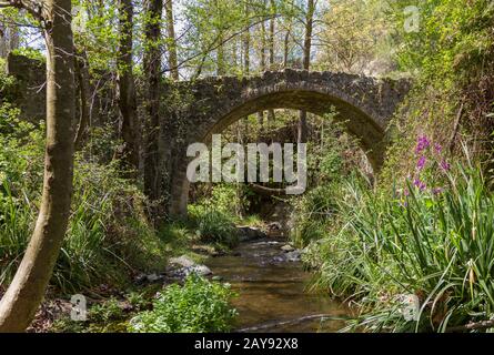 Pont médiéval à Tris Elies à Troodos, Chypre Banque D'Images