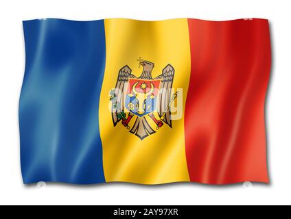 Drapeau de Moldavie isolé sur blanc Banque D'Images