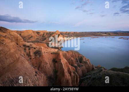 Barrancas de Burujon, érodés dans le paysage du parc naturel, Toledo, Espagne. Banque D'Images