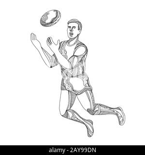 Aussie Rules Football Player Jumping Doodle Banque D'Images