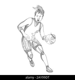 Joueur de basket-ball féminin Art Doodle Banque D'Images
