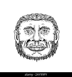 Tête d'homme de Neandertal Art Doodle Banque D'Images
