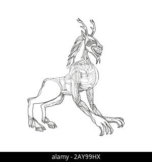 Wendigo Crouching Doodle Art Banque D'Images