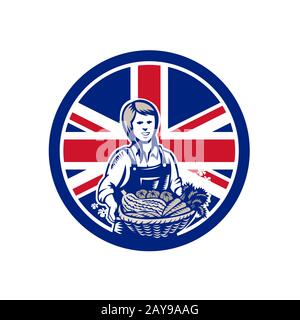 La femme agricultrice biologique Union Jack Flag Icon Banque D'Images