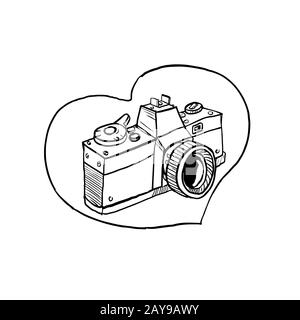 Dessin au cœur d'un appareil photo reflex 35 mm vintage Banque D'Images