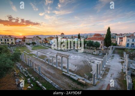 Vestiges d'Agora romaine dans la vieille ville d'Athènes, Grèce. Banque D'Images