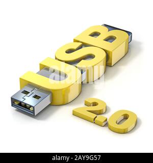 La mémoire flash USB 2.0, faite avec le mot clé USB. 3D Banque D'Images