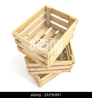 Trois caisses en bois vides. 3D Banque D'Images