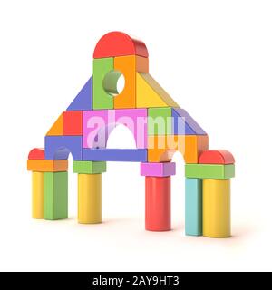 Blocs de jouets en plastique, petit château avant. 3D Banque D'Images