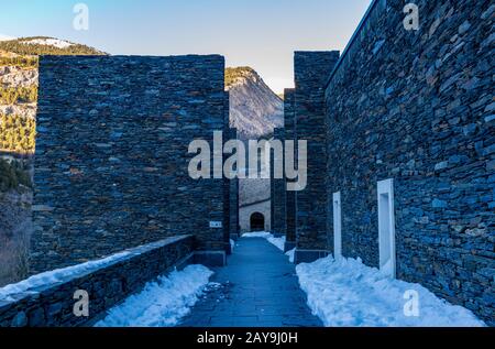 Architecture religieuse en Andorre en hiver Banque D'Images