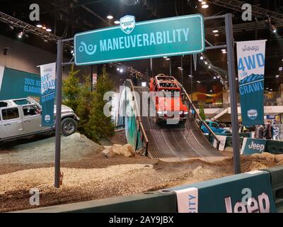 Chicago, Illinois, États-Unis. 13 Février 2020. Piste de démonstration Jeep. Chicago Auto Show. Banque D'Images