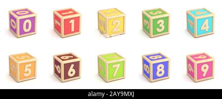 Collection de nombres en bois blocs de l'alphabet police tridimensionnelle Banque D'Images