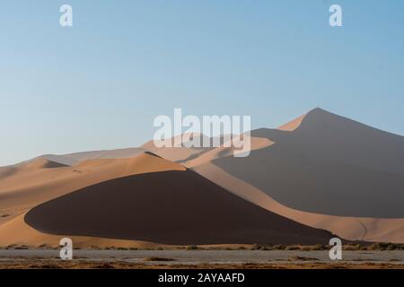 Vue sur la dune de Big Daddy de 325 mètres de haut, qui est la plus grande dune de la région de Sossusvlei, le parc national du Namib-Naukluft en Namibie. Banque D'Images