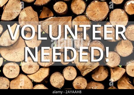 Note d'écriture montrant le volontaire nécessaire. Photo d'entreprise présentant besoin de travail pour l'organisation sans être payé arrière-plan en bois Banque D'Images