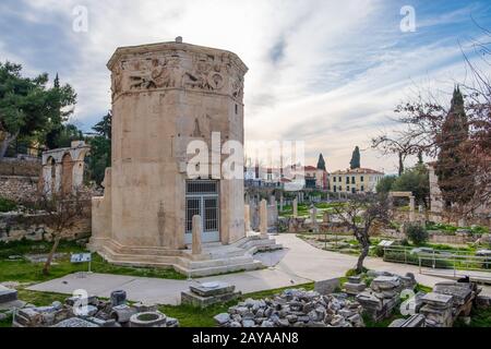 Vestiges de l'Agora romaine et la Tour des vents à Athènes, Grèce Banque D'Images