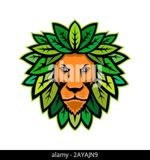 Lion avec des feuilles comme Mane Mascot Banque D'Images