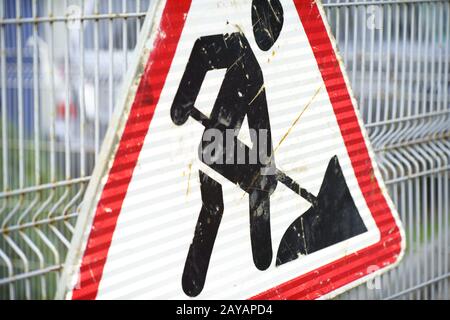 Signe d'avertissement de construction Banque D'Images