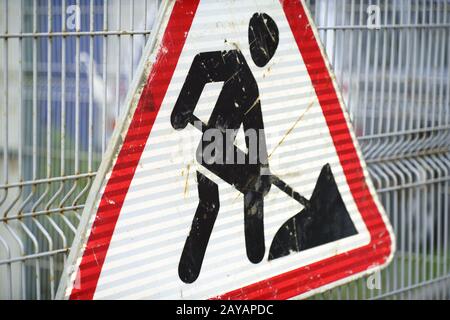 Signe d'avertissement de construction Banque D'Images