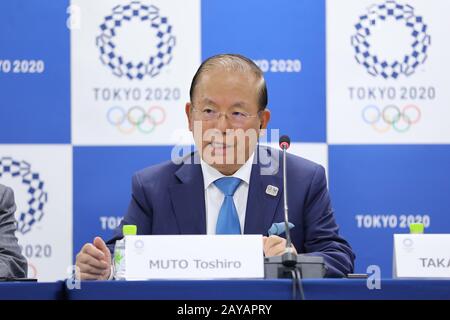 Tokyo, Japon. 14 février 2020. Muto Toshiro, PDG du Comité d'organisation des Jeux olympiques et paralympiques de Tokyo (Tokyo 2020), assiste à la conférence de presse conjointe CIO-Tokyo 2020 pour la 11ème réunion d'examen de projet entre le CIO et Tokyo 2020 à Tokyo, Japon, le 14 février 2020. Crédit: Du Xiaoyi/Xinhua/Alay Live News Banque D'Images