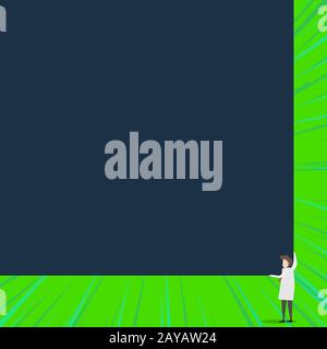 Vue de face jeune homme cravate robe blanche tenant deux mains coin grand rectangle vide texte vide promotion des idées annonce majeure i Banque D'Images