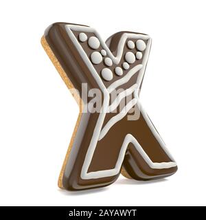 Lettre X Noël chocolat épices font décorées avec des lignes et des points blancs. 3D Banque D'Images