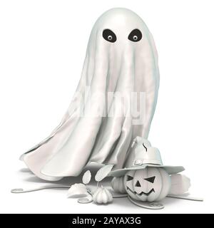 Ghost et Jack o Lantern avec chapeau de sorcière tridimensionnel Banque D'Images