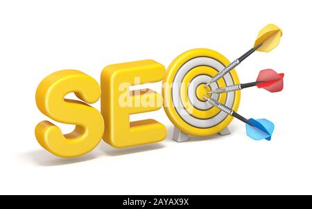 SEO Search Engine optimisation cible avec flèches tridimensionnel Banque D'Images