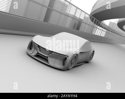 Rendu en argile du coupé sportif électrique conduite sur l'autoroute. Image de rendu 3D. Banque D'Images