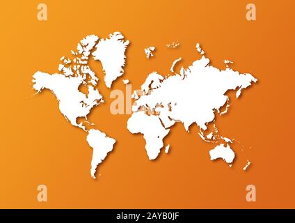 Carte détaillée du monde isolée sur fond orange Banque D'Images