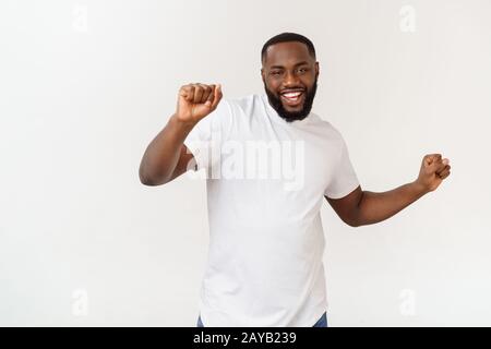 African American hip hop dancer performing isolé sur fond blanc. Banque D'Images