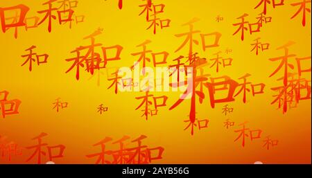 Calligraphie chinoise Harmony en orange et en or Banque D'Images