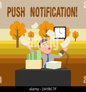 Écriture manuelle conceptuelle montrant la notification Push. Photo d'entreprise présentant un message automatisé envoyé par une application à un utilisateur. Banque D'Images