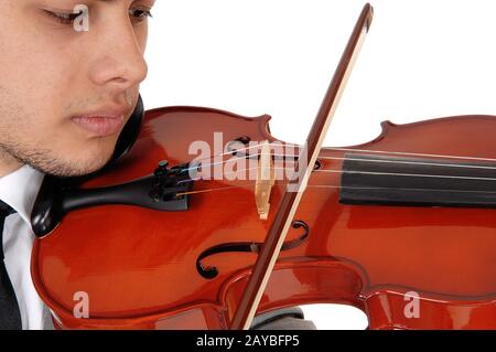 Très proche du jeune homme jouant le violon Banque D'Images