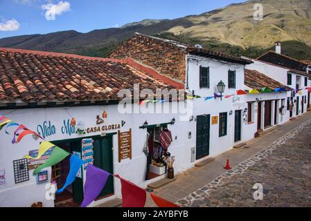 Rues pavées dans la charmante Villa coloniale de Leyva, Boyaca, Colombie Banque D'Images