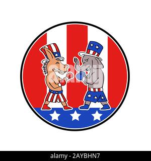 American Donkey and Elephant Boxing USA Flag Doodle Banque D'Images