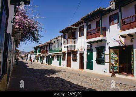 Rues pavées dans la charmante Villa coloniale de Leyva, Boyaca, Colombie Banque D'Images